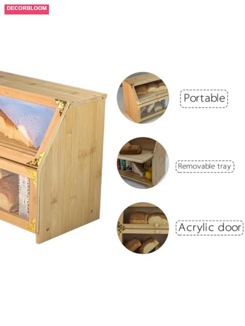 Extra Large Bamboo Corner Bread Box Double Layer Airtight Storage for Kitchen